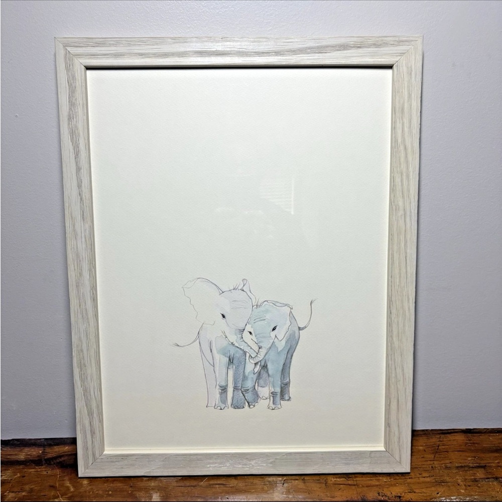 Restoration Hardware Baby & Child Watercolor Animal print Baby Elephants framed